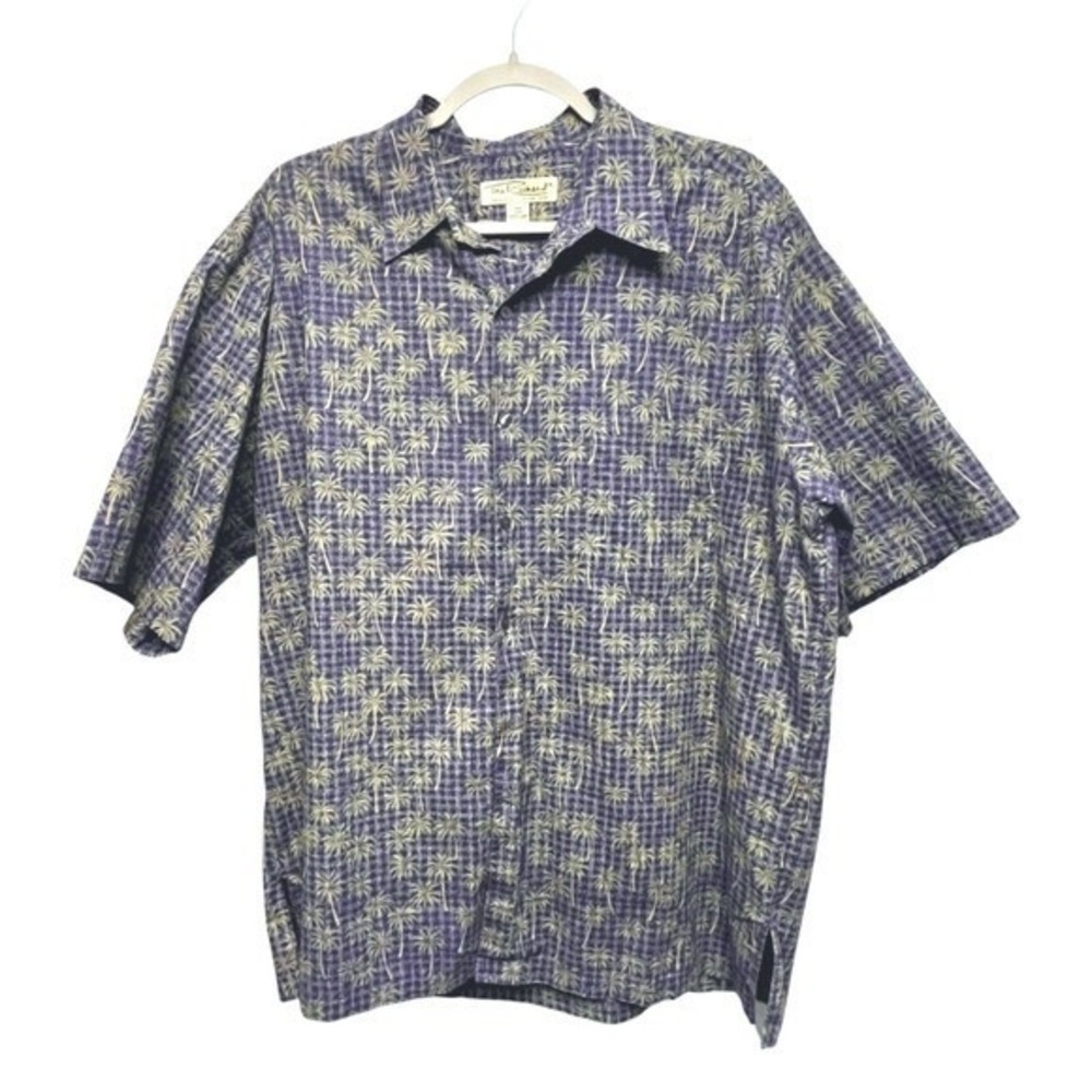 Tori Richard Mens XL Navy Blue Cotton Lawn Palm Tree Tropical Button Up Shirt